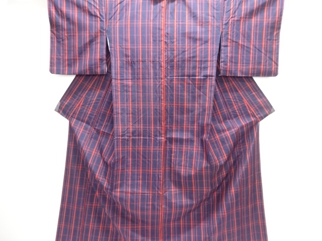 JAPANESE KIMONO / ANTIQUE CHECKERED WEAVE YONEZAWA TSUMUGI KIMONO ENSE